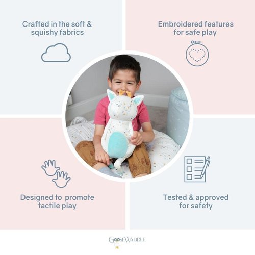 GooseWaddle Super Soft Printed Plush Adorable Stuffed Animal for Kids, Baby Dolls, and Reindeer Lovers for Playtime and Cuddles (8" When Sitting) (Leo Reindeer)