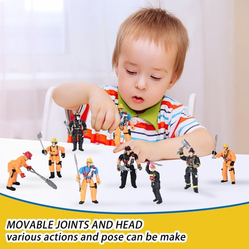 8 Pieces Firefighter Action Figures, Fireman Toys for 3 4 5 6 7+ Year Old Boys, 4-Inch Toy Figure & Playsets with Accessories, Ideal Gifts for Boys Girls Kids, Christmas Stocking Stuffers Party Favor