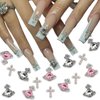 25 PCS Planet Nail Art Charms White Pink 3D Cross Nail Art Supplies with Rhinestones Saturn Shape Design Nail Gems Shiny Nail Jewelry Acrylic Accessories for Women Nail Decorations