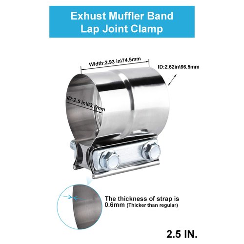 2.5 Inch Exhaust Clamps,Lap Joint Band Clamp 2pack,2 1/2 Exhaust Muffler band Clamp,304 Stainless Steel Pipe Repair Clamp DecoHongDi