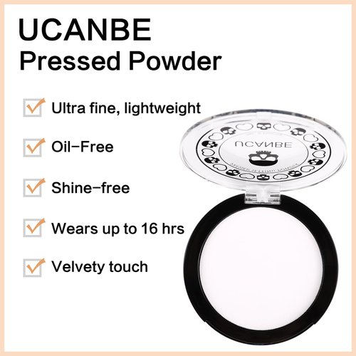 UCANBE White Pressed Setting Powder for Special Effects & Halloween Makeup, Translucent Matte Finishing Powder, Baking White Face Powder for Long Lasting Coverage, Portable Compact