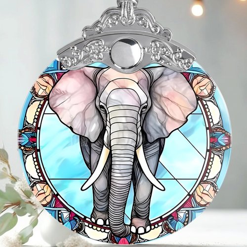 Jocidea Christmas Ornament, Elephant Christmas Decor, Elephant Ornaments for Christmas Tree, Stained Glass Ornament, Elephant Gifts, Holiday Decorations and Xmas Gifts Ideas