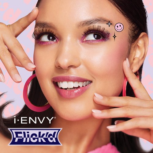 i-ENVY False Lashes Flick'd D-Curl Strip Lashes Volume Bouncy Natural Clear Band Cat Eye Dramatic Trendy Extensions Reusable Eye Lashes (04)