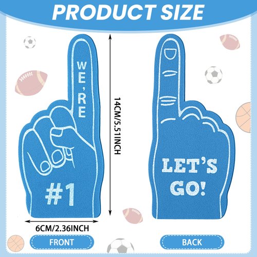 Sinmoe 48 Pieces Sport Party Favors Sports Fan Foam Finger Mini Foam Finger #1 Basketball Baseball Football Soccer Team Cheerleader Gifts for Sporting Events Games Birthday Party Supplies (Light Blue)
