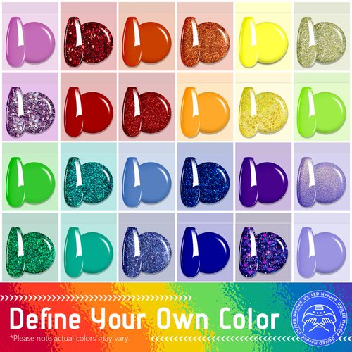ABAC Rainbow Solid Gel Polish Set 24 Color,Hema-free Glitter Neon Gel Polish Set,Yellow Purple Blue Gel Polish Kit,Nail Kit with Double-Ended Nail Art Brush Soak Off LED Gel Nail Kit Manicure DIY Home