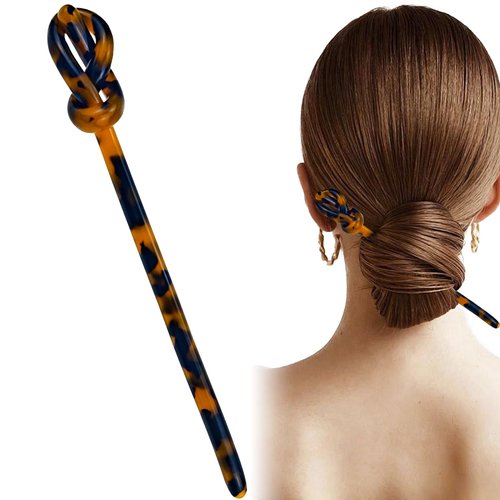 Acetic Hair Stick, Tortoise Shell Leopard Print French Hairpin Bamboo Shape Hair Chopsticks Japanese Chinese Hairpin Decorative accessories for Women Girls Long Thick Hair Updo