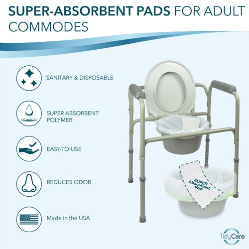 TidyCare Bedside Commode Absorbent Pads for Portable Toilet Chair Bucket and Bedpan | Value Pack of 40 Disposable Commode Pads for Adults in Medical Care | Universal Fit Portable Toilet Pads