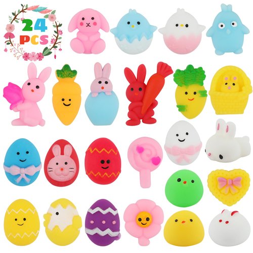 LOKIPA 24PCS Easter Mochi Squishy Toys, Easter Squishy Toys for Kids Easter Basket Stuffers Egg Fillers Gifts Party Favors