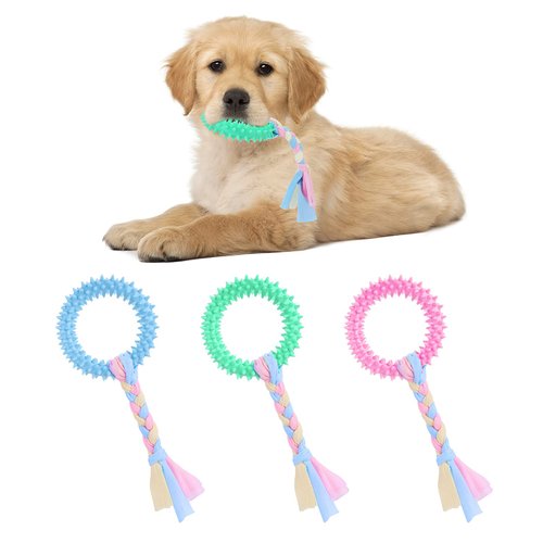 TIESOME Puppy Teething Toys with Cotton Ropes, 3 Pcs Rubber Small Dog Chew Toy Rings Aggressive Chew Toys for Dogs Oral Teeth Soothe Itching Puppy Chew Toys Interactive Pet Toys for Small/Medium Dogs