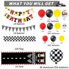 124 Pcs Race Car Birthday Party Supplies, Race Car Balloon Garland Kit with Racetrack Checked Flags HAPPY BIRTHDAY Banner Black and White Pennant Banner for Race Car Party Decorations