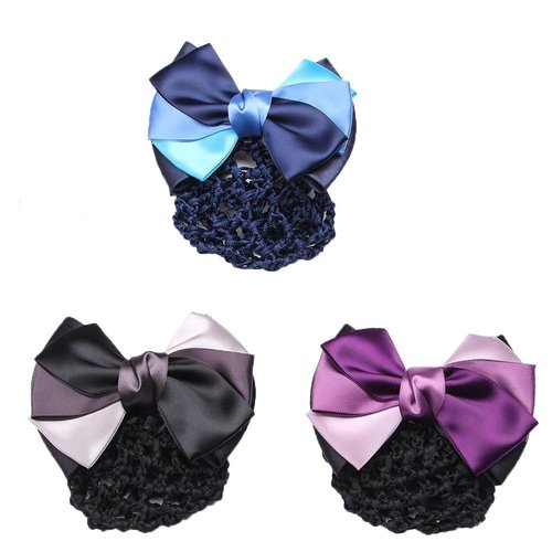 Bowknot Bun Net 3PCS Elegant Snood Bun Maker Temperament Satin Bowknot Crochet Net Snood Multicolor Occupation Headdresses Fashion Hair Accessories