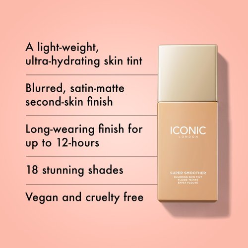 ICONIC LONDON Super Smoother Blurring Skin Tint | Light to Medium Coverage, Hydrating, Ultra-Lightweight Tinted Moisturizer, Cruelty-Free, Vegan Makeup (Warm Light) 1.01 Fl oz