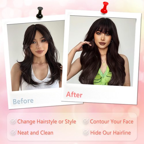 Hair Toppers for Thinning Hair Bangs Hair Clip in Extensions,Top Hair Pieces French Hair Bangs Fringe Hair Extension One Piece Clip on Front Bangs Hairpiece Forehead Topper for Girls Women,Brown Black