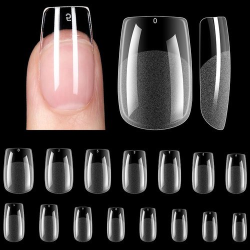 450PCS 15 Sizes Short Square Nail Tips Soft Gel Clear Press on Nails Half Matte Full Cover Acrylic Nail Pre-shape for Nail Extension