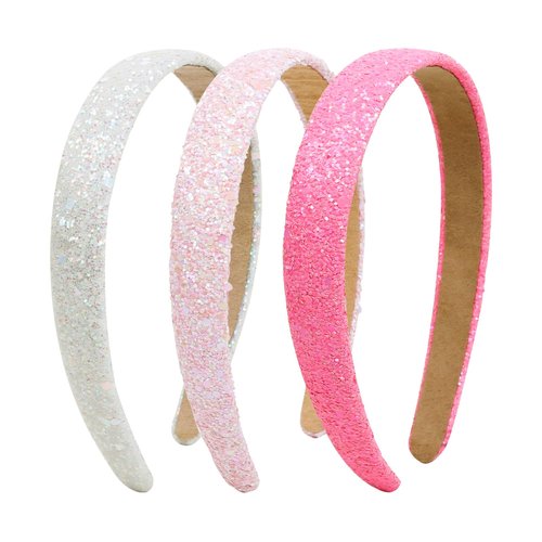 Glitter Headbands for Girls Women Non Slip Girls Headband, Sparkle Kids Headbands Cute Alice Head Band for Girl’s Hair, Girls Pink Hair Accessories for Women for Birthday Party Favors Back to School