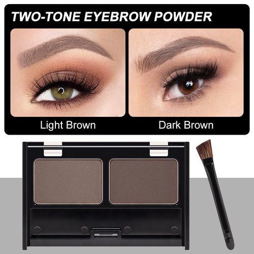 Eyebrow Powder Medium Brown Kit,Eye Brow Powder for Women Long-Lasting Waterproof Two Colors Brow Filler Get Full Defined Natural Brows,Eye Brow Contour Palette with Double-ended Eyebrow Brush