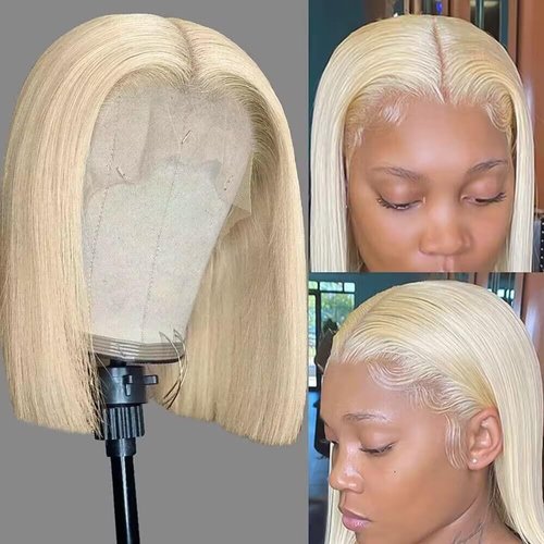Honey Blonde 613 Bob Wig Human Hair HD Transparent 13X4 Straight Bob Lace Front Wigs Human Hair Wear and Go Glueless Wig Human Hair Pre Plucked 613 Blonde Short Bob Lace Frontal Wigs For Black Women