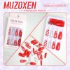 MUZOXEN Christmas Press on Nails Medium Square Snowflake Fake Nails Glossy Red and White Stripes Winter Xmas Design False Nails with Glue Full Cover Artificial Acrylic Nails -24pcs