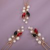 Teyglen 3pcs Pearl Wedding Hair Pins Bridal Crystal Pearl Hair Pins Clips Handmade Blue Red Green Rhinestone Hair Piece Party Wedding Hair Accessories for Women Girls (Black-Red)