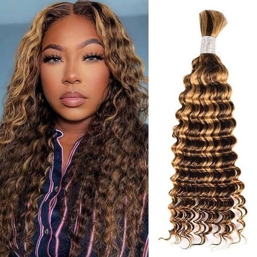 Deep Wave Bulk Human Hair For Braiding 2 Bundles/Pack Deep Wave Bulk Human Hair for Braiding No Weft Curly Human Hair Extensions for Braids Wet and Wavy Brazilian Virgin Human hair Braiding Hair 100g
