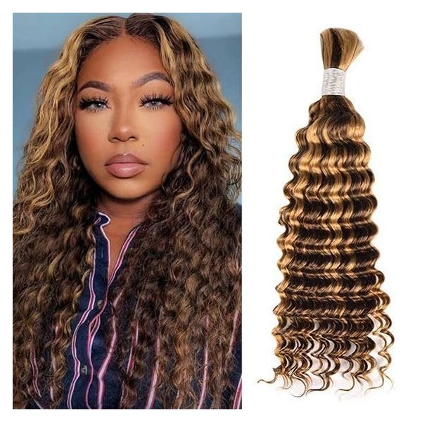 Deep Wave Bulk Human Hair For Braiding 2 Bundles/Pack Deep Wave Bulk Human Hair for Braiding No Weft Curly Human Hair Extensions for Braids Wet and Wavy Brazilian Virgin Human hair Braiding Hair 100g
