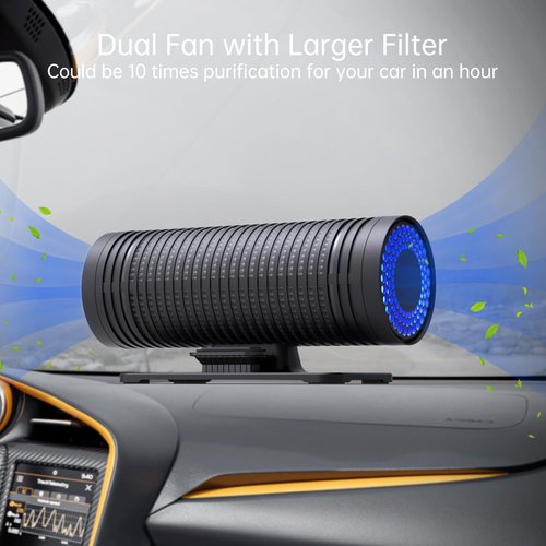 QUEENTY Car Air Purifier, Small Air Purifier for Car Bedroom Pet, HEPA Mini Air Purifier with 3 Stages Air Purification, Dual Fan, Desktop Air Purifier for Removing Dust Pet Dander (Black)