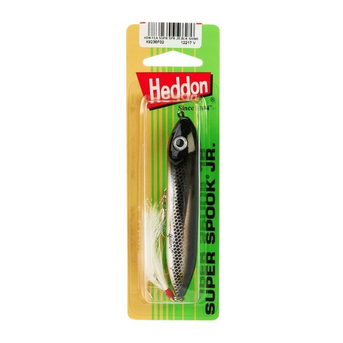Heddon Super Spook Topwater Fishing Lure for Saltwater and Freshwater, Black Shiner - Feather Dressed, Feather Super Spook Jr (1/2 oz)