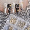 WEILUSI Gold Moon Nail Charms Kit 3D Alloy Nail Art Rhinestones Mixed Sparkle AB Crystal Rhinestones Pearl Nail Charm Jewelry Moon Nail Studs Manicure Accessories for Women Nails Decoration DIY Craft