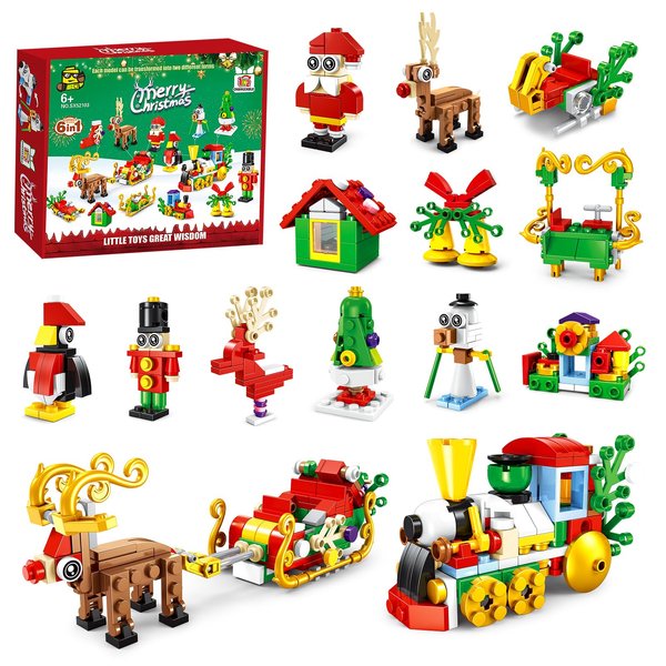 Party Favors for Kids,6 IN 1 Advent Calendar Christmas Building Toys Stuffed Construction Playsets for Christmas Stockings, Gift Bags, Classroom Prizes, Christmas Day Gift for Boys Girls Ages 6+