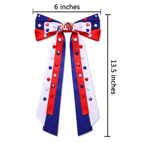 Boderier 4th of July Hair Bows for Women Red White Blue Hair Bow Clips Jeweled Star Patriotic Ribbon Hair Clips Independence Day Hair Accessories Fourth of July Party Favors