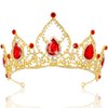 AHONEY Queen of Hearts Crown Gold Tiara for Women, Red Crown Crystal Royal Queen Crown Rhinestone Quinceanera Gothic Crown for Birthday Prom Halloween Party