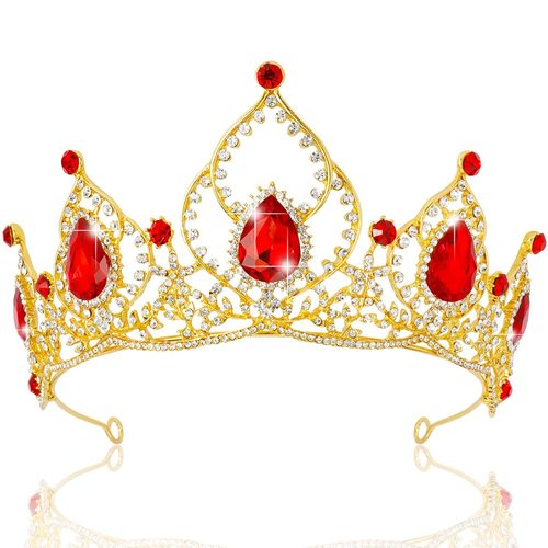 AHONEY Queen of Hearts Crown Gold Tiara for Women, Red Crown Crystal Royal Queen Crown Rhinestone Quinceanera Gothic Crown for Birthday Prom Halloween Party