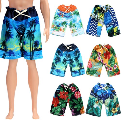 Bencailor 6 Pcs Doll Clothes Boy Doll Beach Shorts Tropical Print Swimsuit Doll Accessories for Boy Dolls (Stylish)