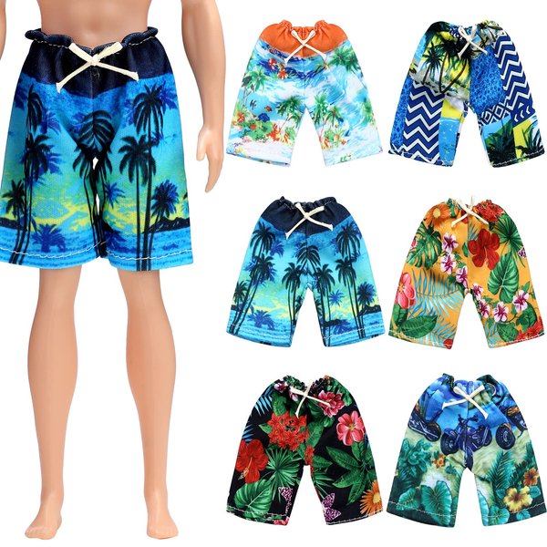 Bencailor 6 Pcs Doll Clothes Boy Doll Beach Shorts Tropical Print Swimsuit Doll Accessories for Boy Dolls (Stylish)