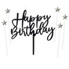 ZHENGYE Set of 1 Black Acrylic Happy birthday Cake Topper And 5 pcs silvery Star Cupcake Topper Cake Decoration Supplies for Baby Shower Birthday Decorations(Black 14)