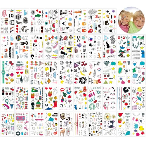 48 Sheets Temporary Tattoo Kids, Rosymormor Fake Tattoos Non-toxic Waterproof Body Stickers Goodie Bag Stuffers Birthday Party Favors Temporary Tattoos for Adults Boys Girls Halloween Christmas