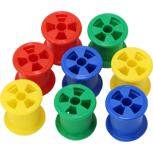 Bonka Bird Toys 1490 Colored Plastic Bobbin Spools Foot Talon Craft Part Parrot Cage Toy, Conure, Ringneck, Cockatiel, and Similar Breeds Sizes (Pack 8)