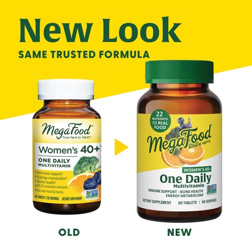 MegaFood Women's 40+ One Daily Multivitamin for Women with Vitamin B12, Vitamin B6, Vitamin C, Vitamin D, Zinc & Iron - Plus Real Food - Immune Support - Bone Health - Non-GMO - Vegetarian - 90 Tabs