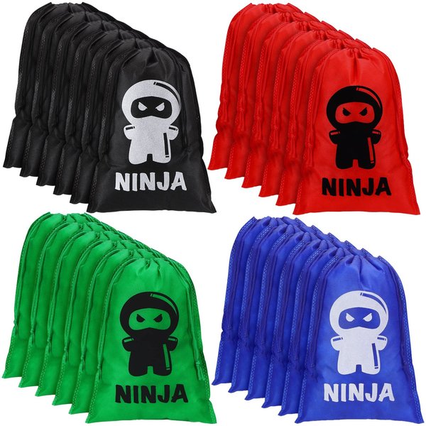 Kingdder Ninja Party Favor Bags Ninja Warrior Treat Goodie Candy Bags Reusable Cloth Bags Samurai Goodie Drawstring Bags Ninja Birthday Party Decorations Favors Supplies (24 Pack)