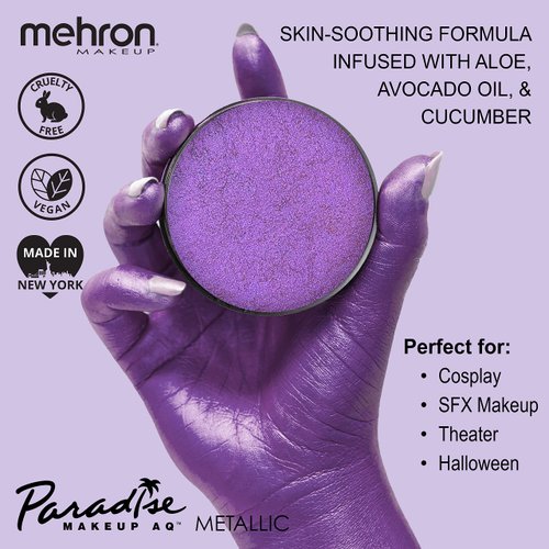Mehron Makeup Paradise Makeup AQ Pro Size | Stage & Screen, Face & Body Painting, Special FX, Beauty, Cosplay, and Halloween | Water Activated Face Paint & Body Paint 1.4 oz (40 g) (Metallic Purple)