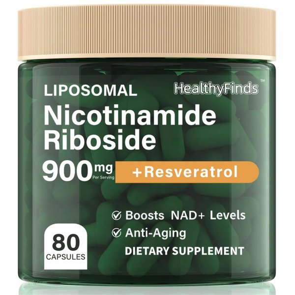 HealthyFinds NAD+ Supplement, 900mg Liposomal Nicotinamide Riboside, Resveratrol Quercetin, NMN Supplement Alternative for Anti-Aging, Energy, Focus, for Women & Men, 80 Capsules
