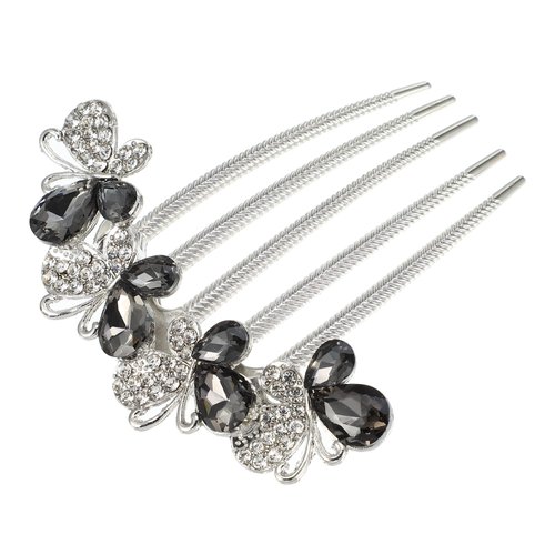 VOCOSTE Women Rhinestone Inlaid Flower Hair Comb Hairpin Hair Accessory Side Comb Clips Rhinestone Head Pieces Gray