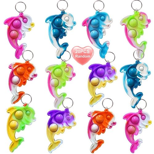 20 Packs Rainbow Bulk Mini Pop Dolphin Bubble Fidget Keychain Gift for Holiday Kids Boys Girls Su...