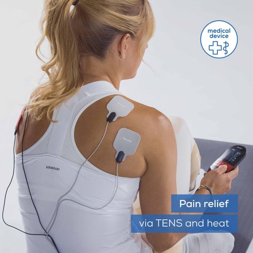 Beurer EM59 Digital 3-in-1 TENS, EMS & Heat Therapy Device for Pain Relief and Massage, Muscle Stimulator with 2 Adjustable Channels, 64 Applications, Timer Function