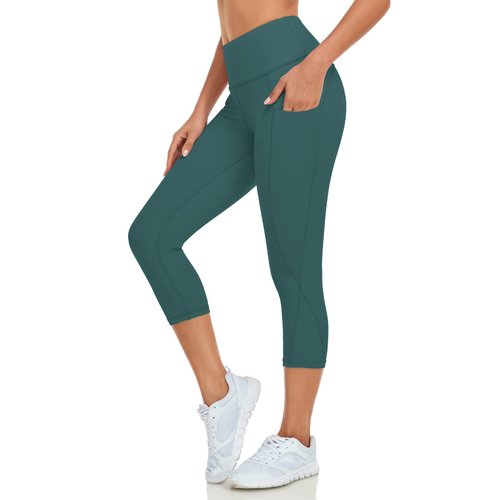 UURUN High Waisted Leggings for Women, Mesh Yoga Pants with Pockets, Tummy Control, Squat Proof, for Workout, Running, Black, M