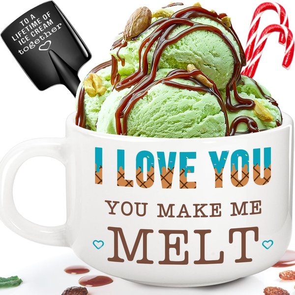 BackURyear Him Xmas Gifts from Her, Romantic Christmas Stocking Stuffer, I Love You Gifts for Boyfriends Husband Holidays Birthday Anniversary, Novelty Men Ceramic Bowl gift for Ice Cream Lover