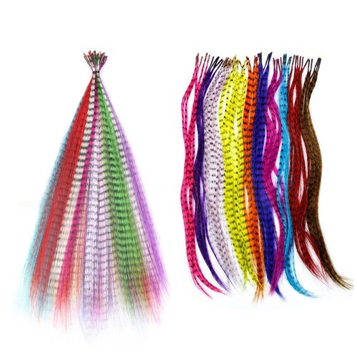 YUDAOHAIR Synthetic Feather Hair Extensions for Women 16 Inch Hairpieces With 100pcs Silicone Micro link Beads And 2 Crochet Hooks Hair Feathers with Tools Kit (16'', 24 feather mix colors)