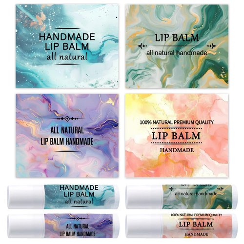 OLYCRAFT 100Pcs Self-Adhesive Lip Balm Tag Stickers 2.1x1.7 inch Waterproof Adhesive Label with Marble Texture Rectangle Lipstick Tag Sticker for Lip Balm Container Tubes Lipstick Wrapping Decoration