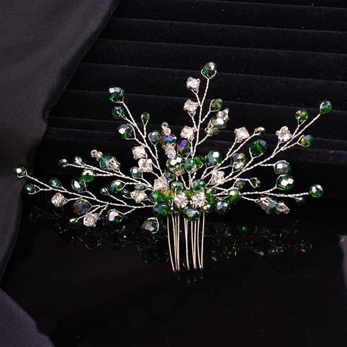 Teyglen Bridal Green Crystal Hair Comb Rhinestone Bride Wedding Hair Comb Sparkly Hair Piece Hair Accessories for Bride Bridal Side Comb Rhinestone Headpiece for Women Girls