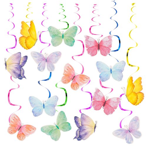 cobee 28 Pcs Butterfly Hanging Swirl Decoration, Butterfly Birthday Party Decorations Hanging But...